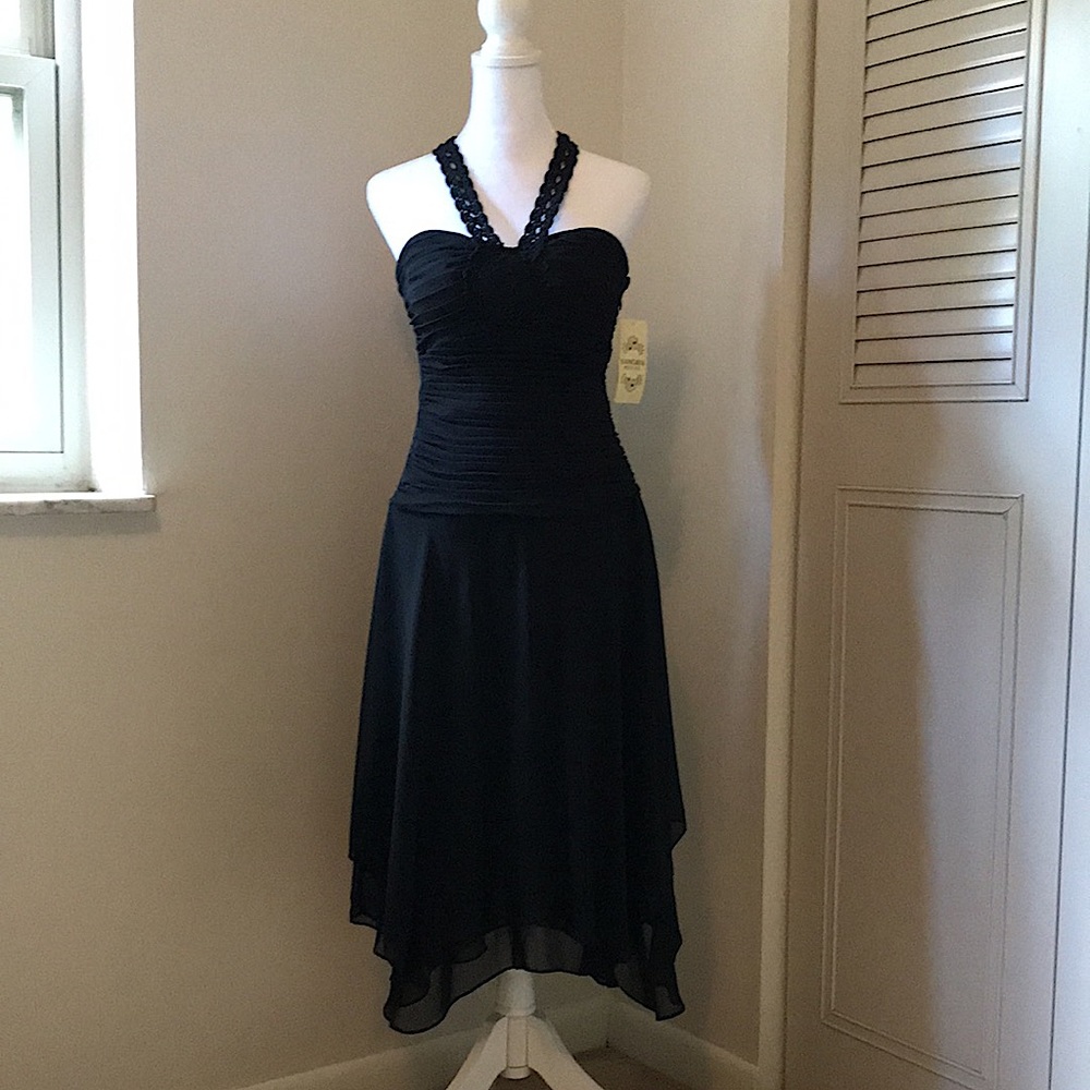 NWT Sangria Black Halter Strap Dress Size 12P